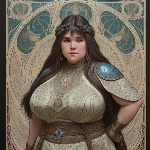 Chubby Dwarven Warrior in Art Nouveau Style