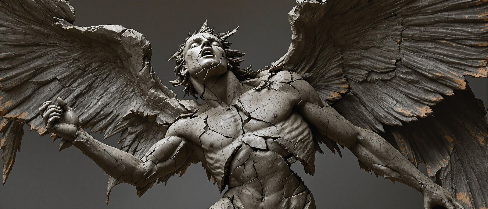 Terracotta Falling Angel Sculpture in Rodin's Style