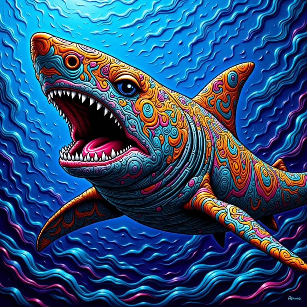 Fierce Shark in Zentangle and Pointillism Styles