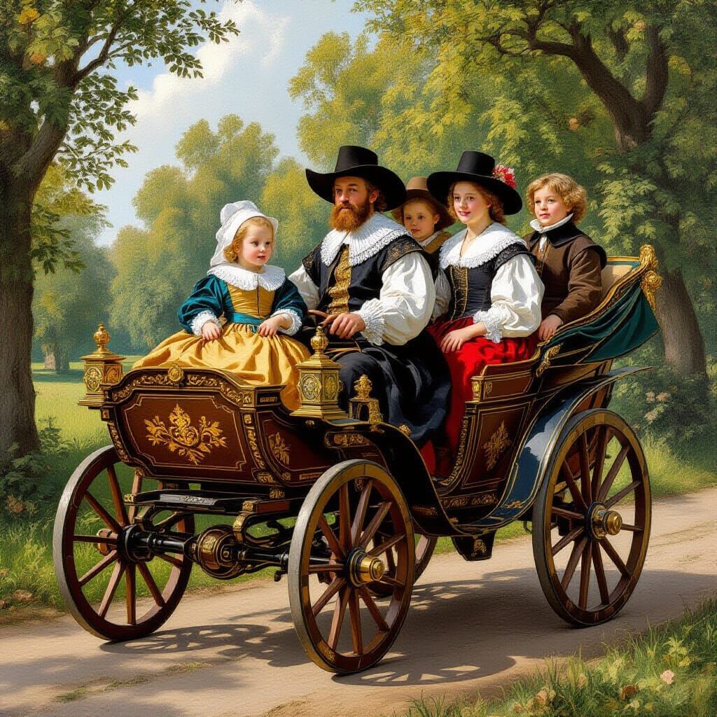17th Century Family in Ornate Carriage