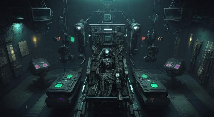 Wounded soldier being healed by a medical robot in the infirmary on the space station. art of pencil by: H R Giger .Amaz...