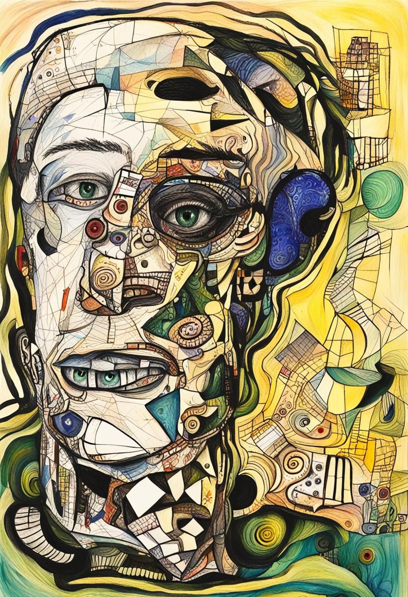 Fractal Face Portrait in Outsider Art Style