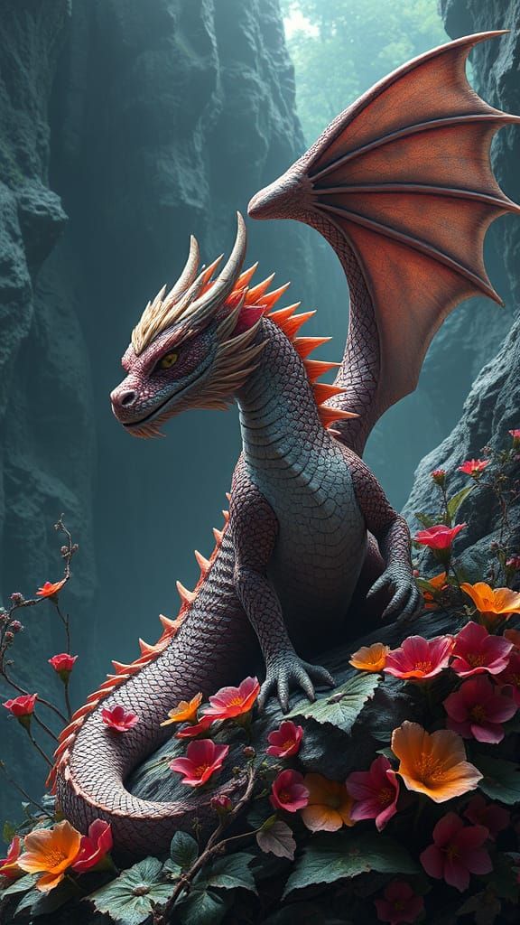 Dragon Emerges in Floral Paradise: Matte Painting