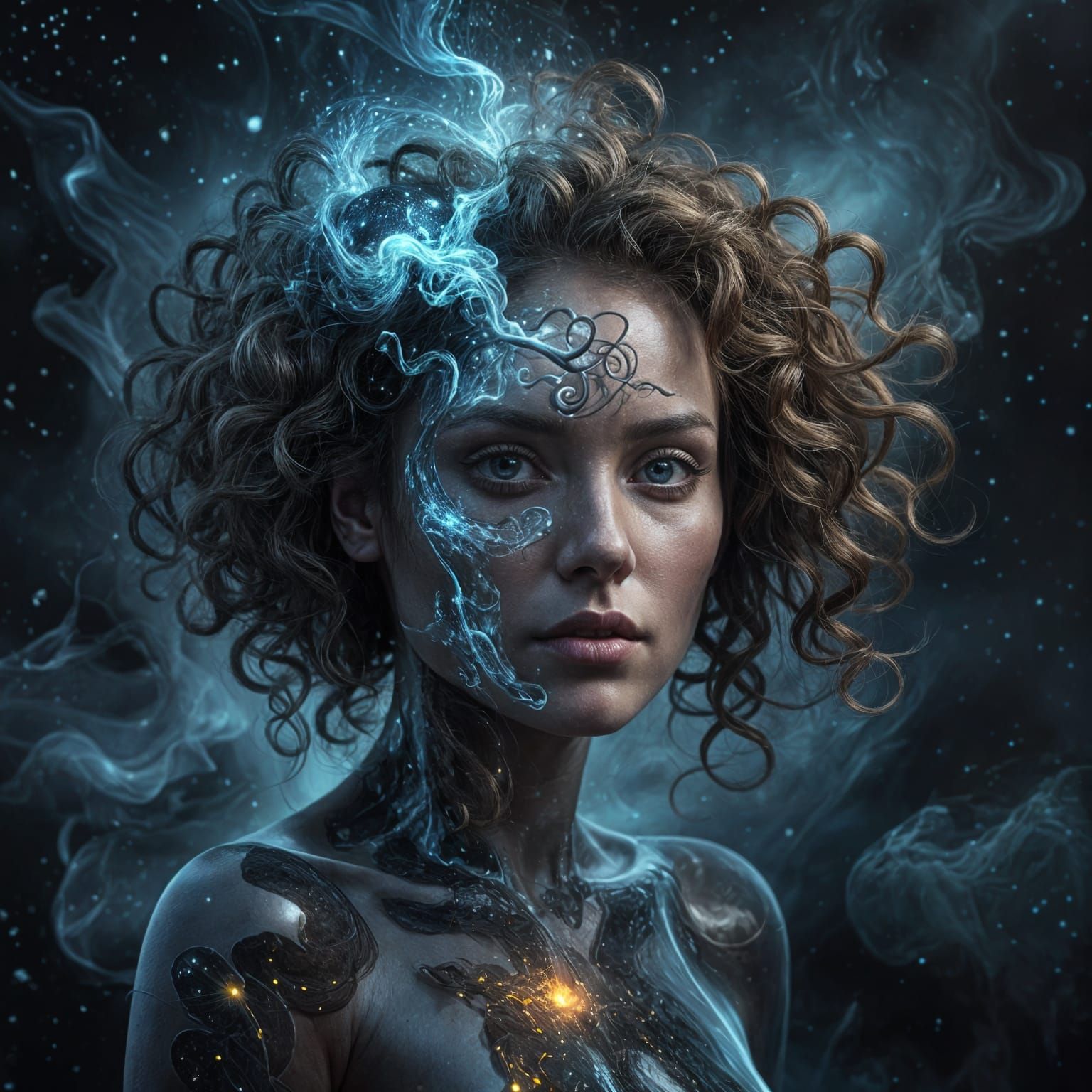 Surreal Portrait of a Woman with Transparent Skull