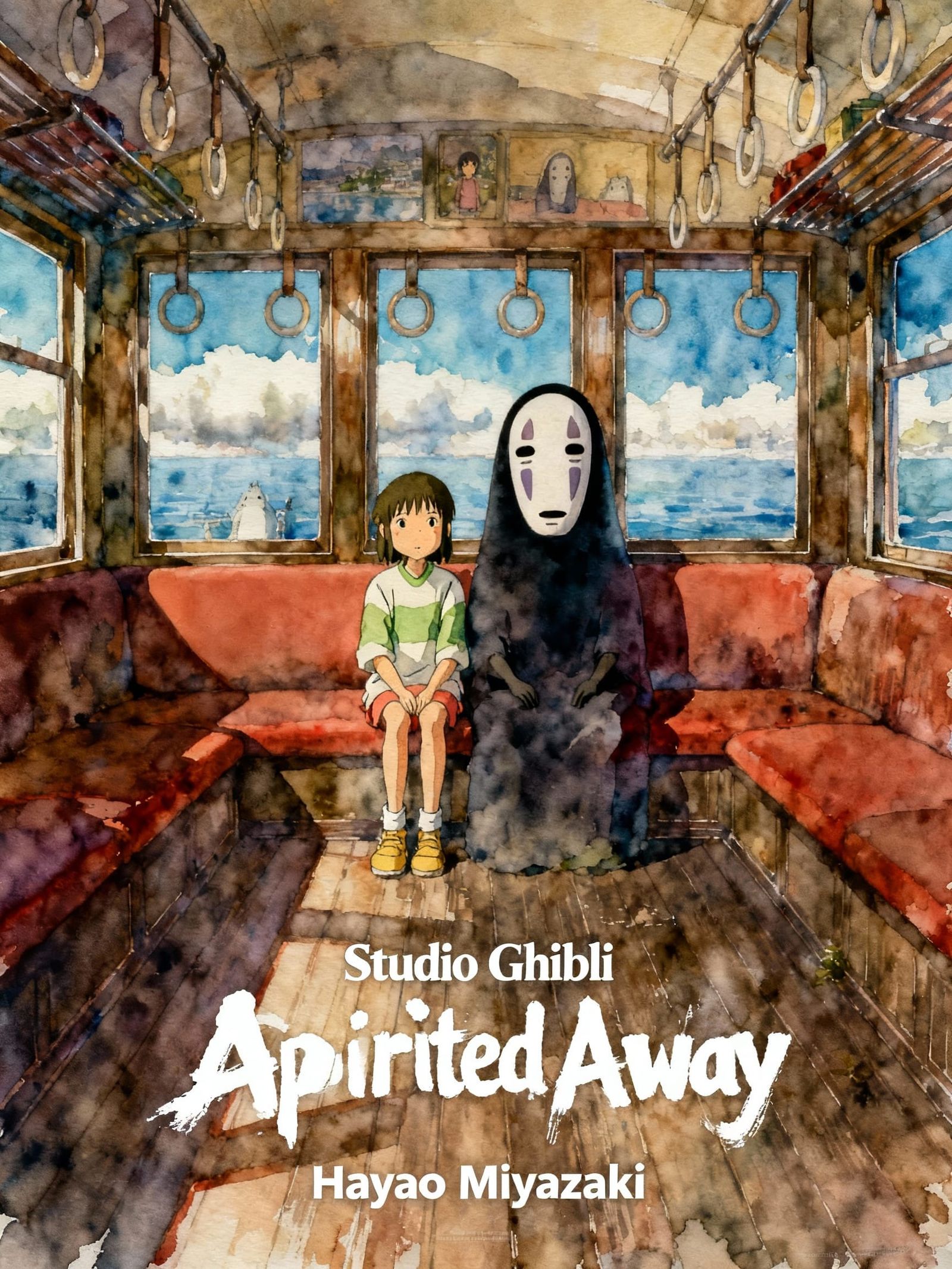 Spirited Away Movie Poster with Chihiro and No Face