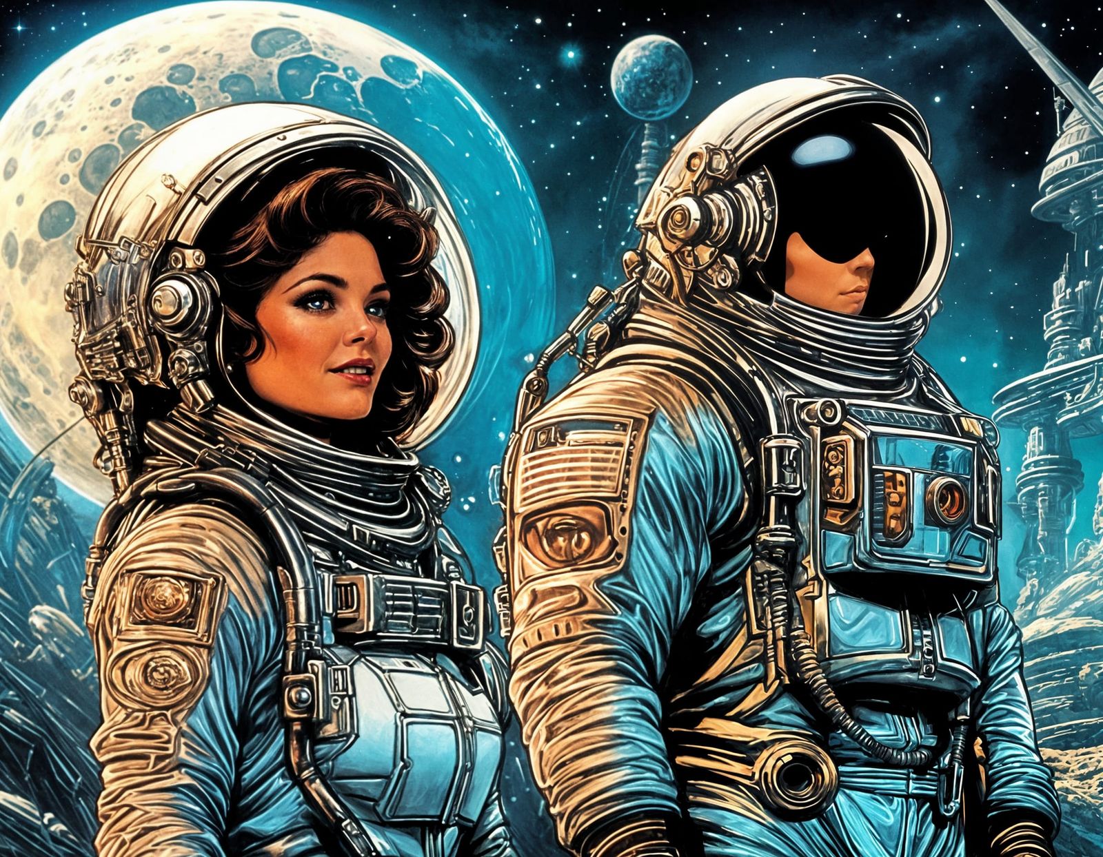 Space Adventurers on a Futuristic Mars Landscape