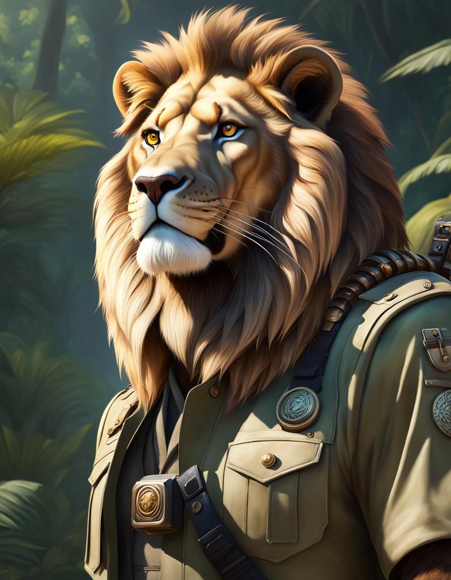 Anthropomorphic Lion Park Ranger in Detailed Digital Art
