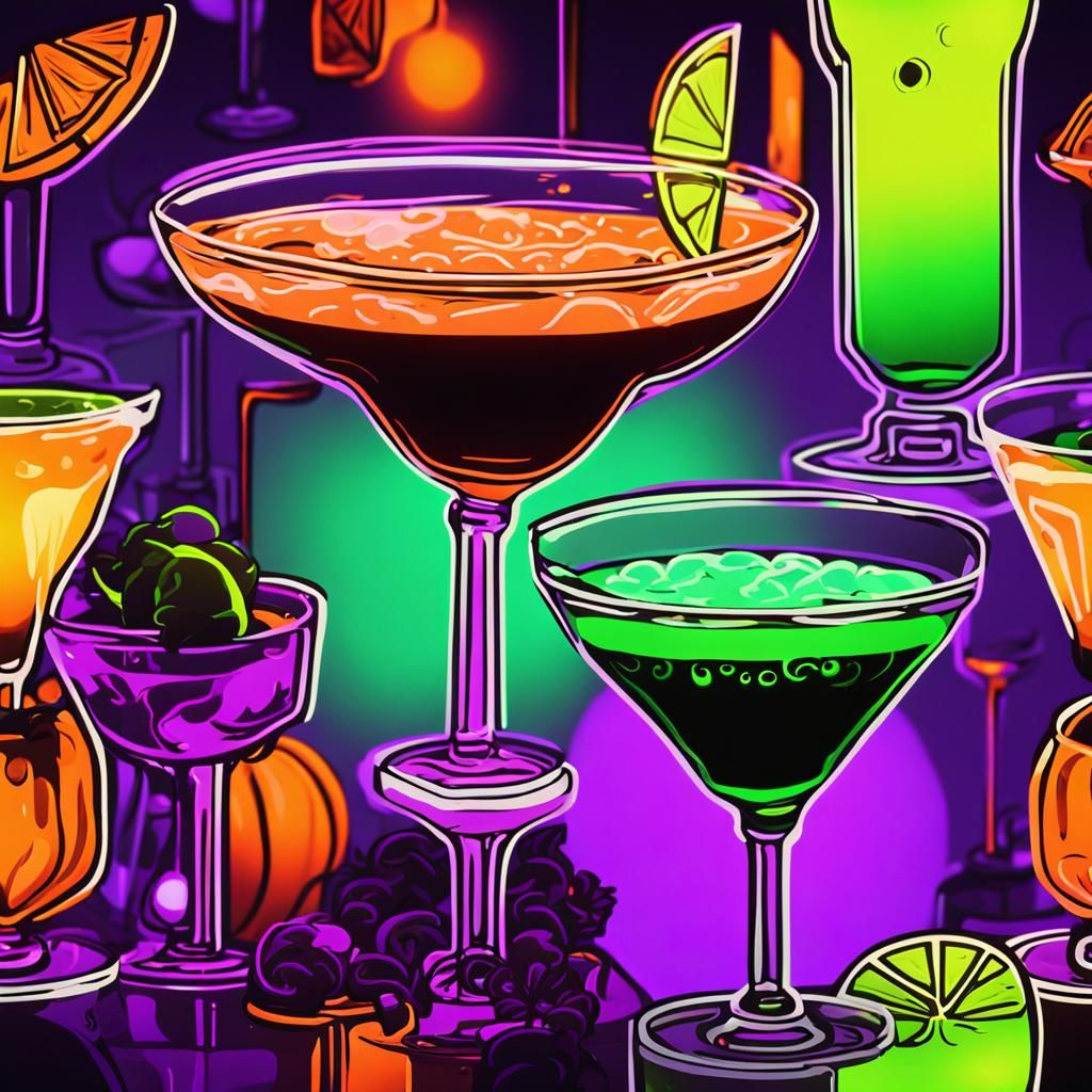 Halloween Cocktails in Neon Cocktail Art