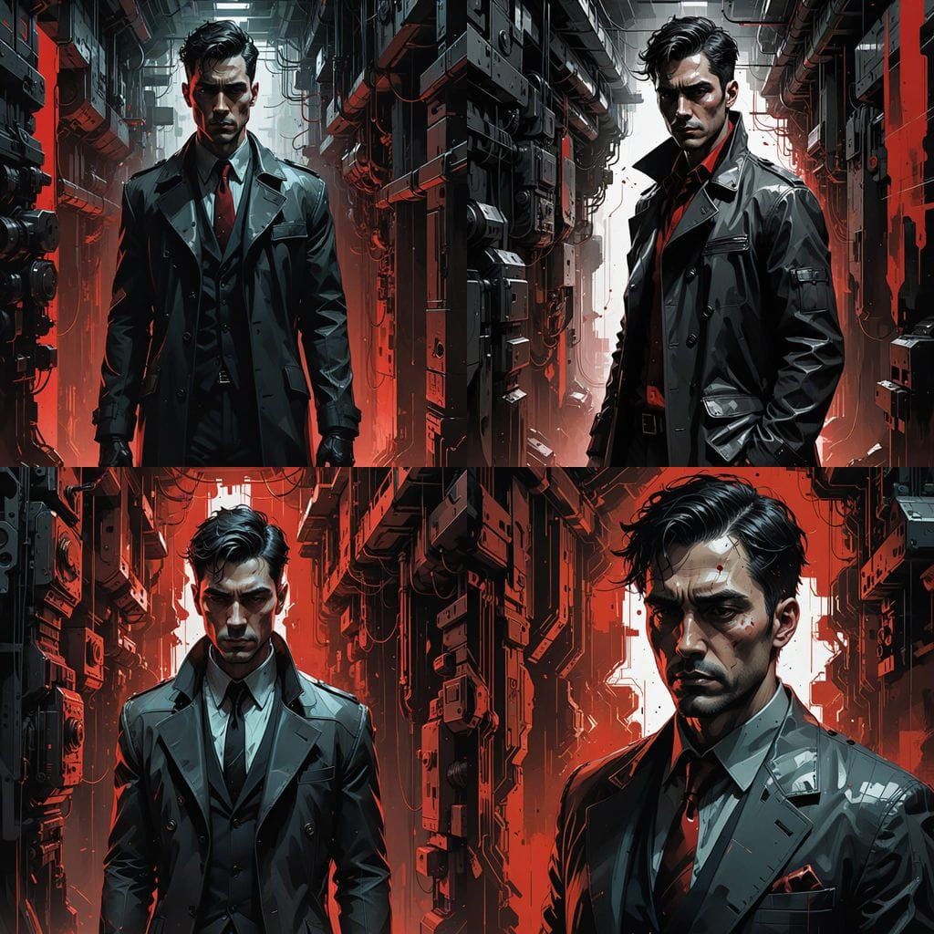 Futuristic Detective in Cyber Catacombs - Film Noir Style Re...