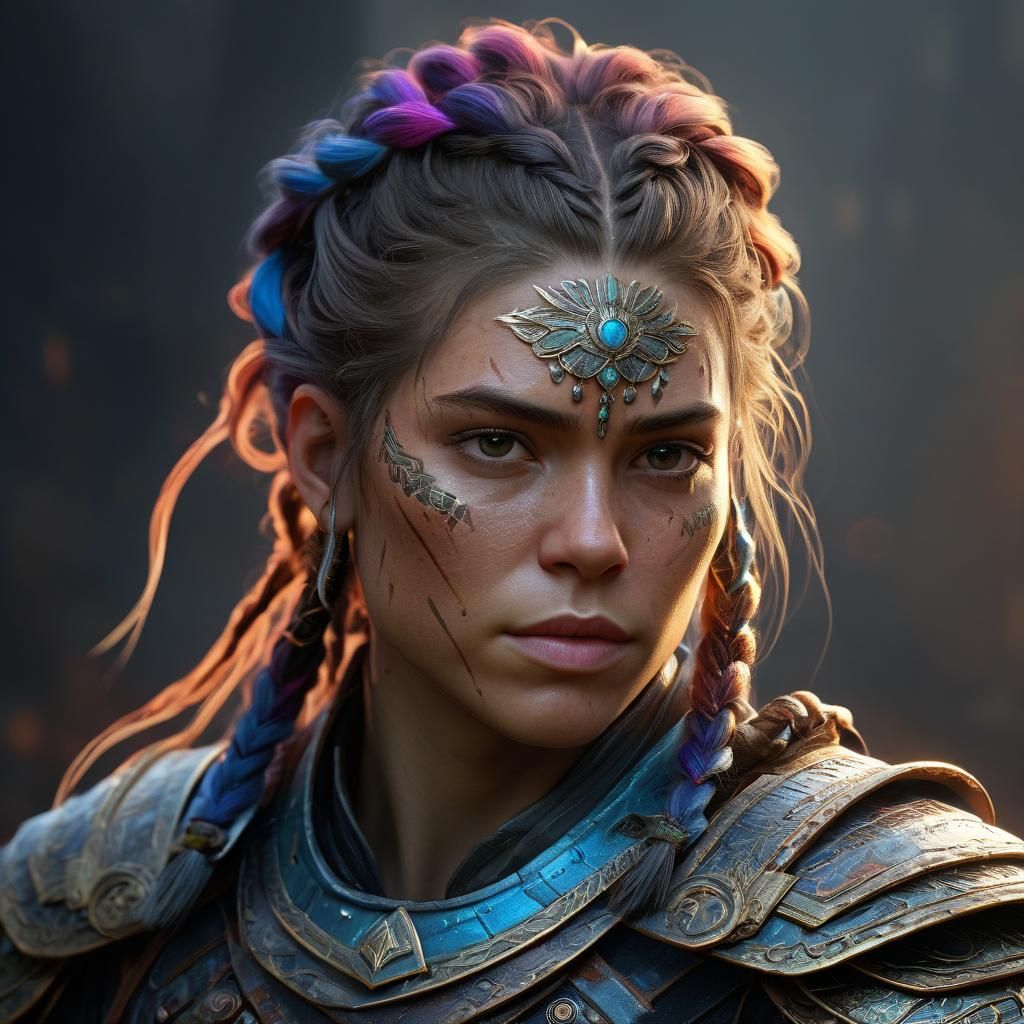 Majestic Warrior in Intricate Armor, Triadic Colors and Volu...