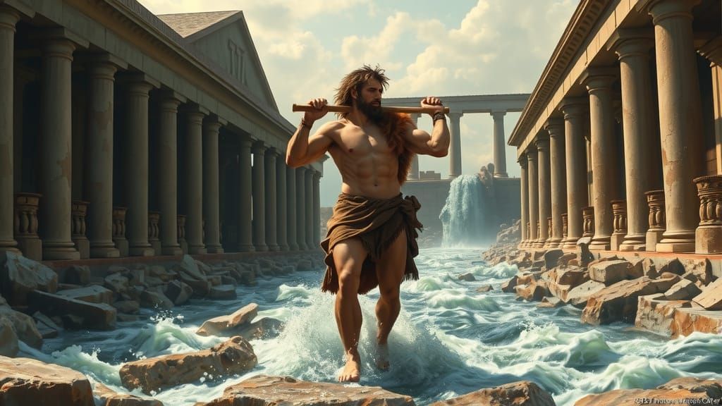 Heracles Cleanses the Augean Stables in a Classical Greek Ma...