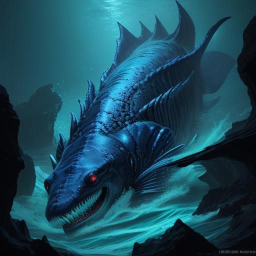 Bioluminescent Leviathan Pup in Deep Sea Trench