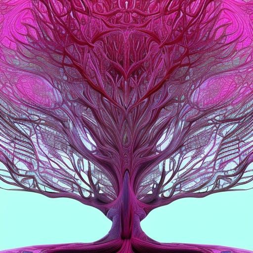 Glowing Neon Fractal Tree in Volumetric Light