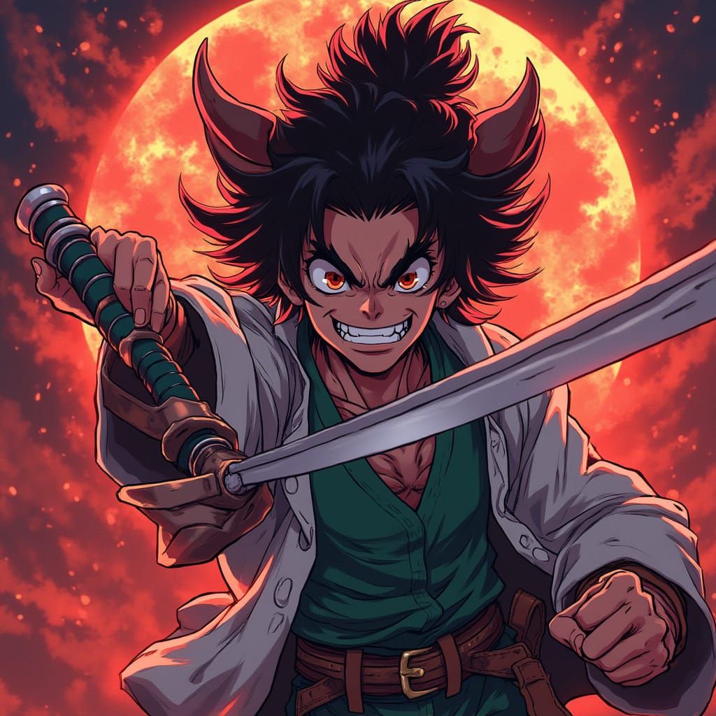 Vibrant Anime Demon Slayer in Dynamic Pose