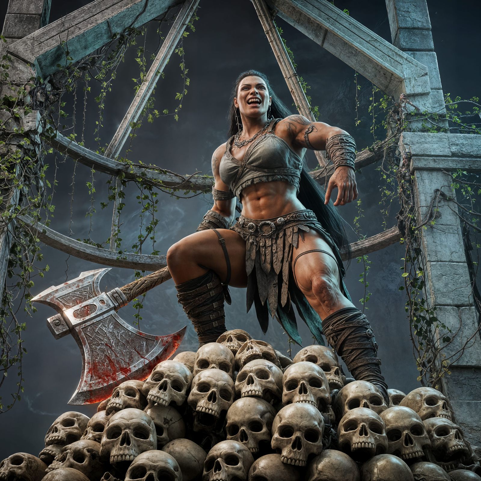 Fierce Half-Orc Barbarian in Dark Fantasy Style