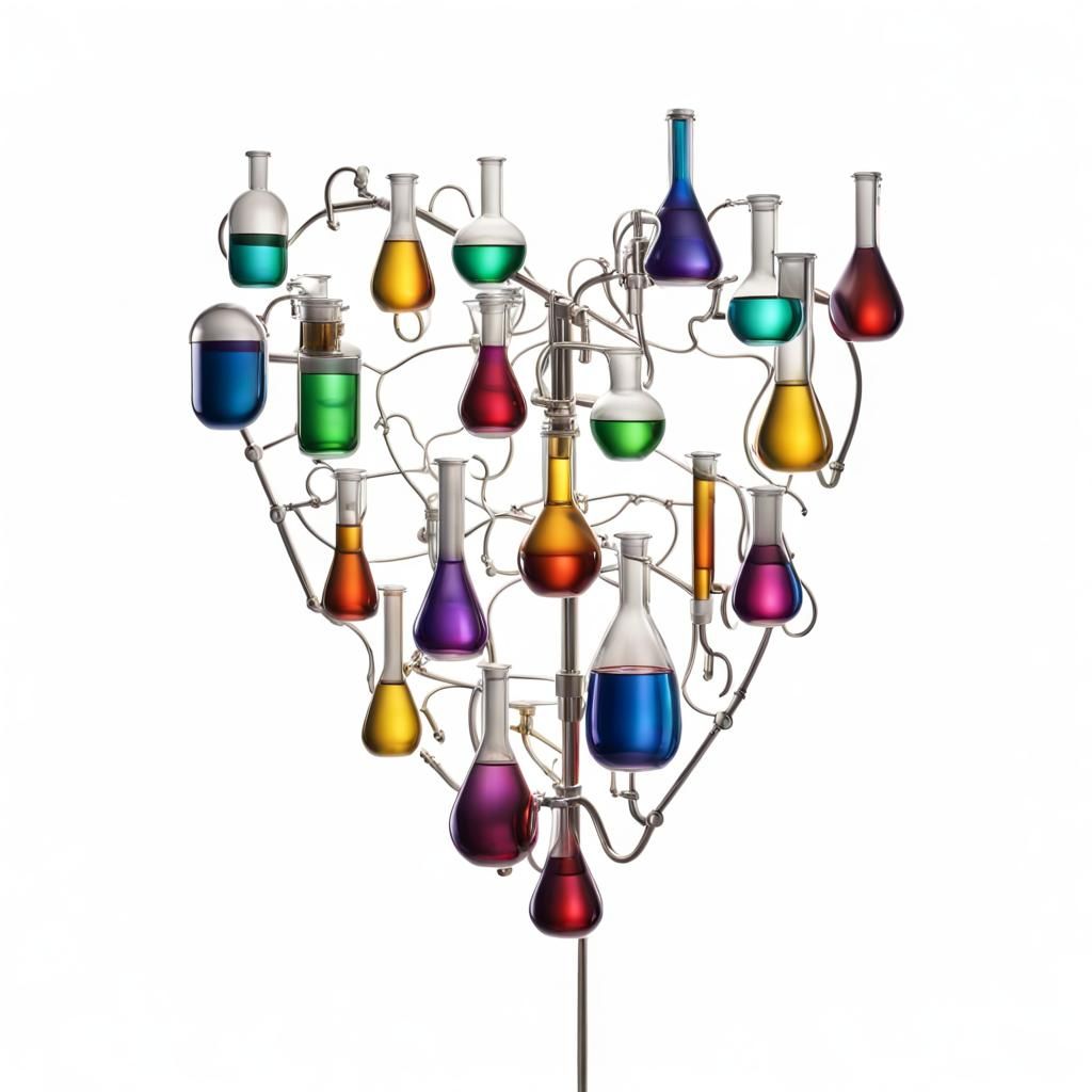 Heart Rack Displaying Rainbow Chemistry Fluids
