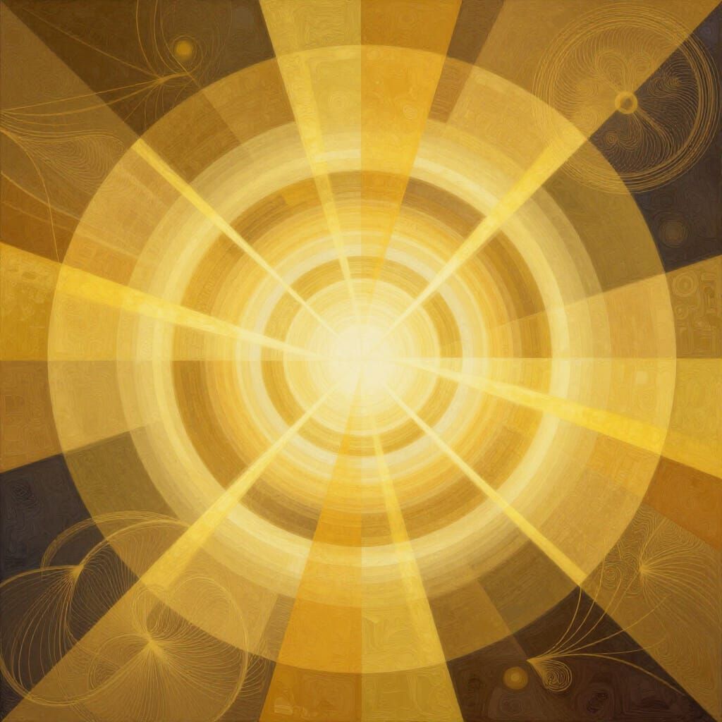 Geometric Cubist Painting of Golden Spiraling Light