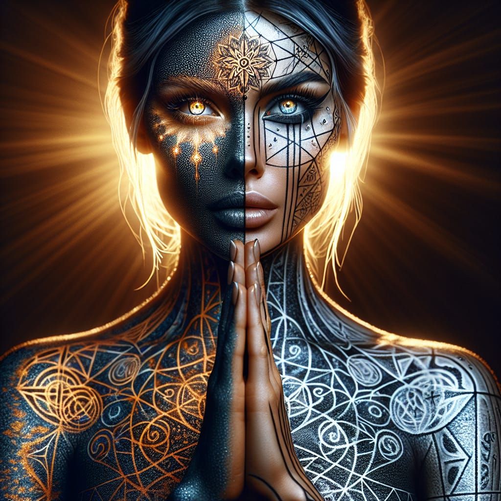 Pointillism Woman in Sacred Geometry: Digital Art