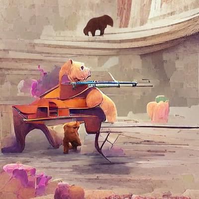 Bear Plays Violin in Forest Clearing
