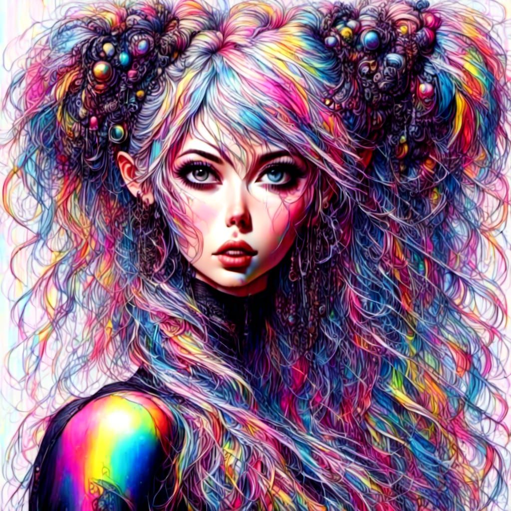 Neon Rainbow Pixies and Bubbles in Cyberpunk Style