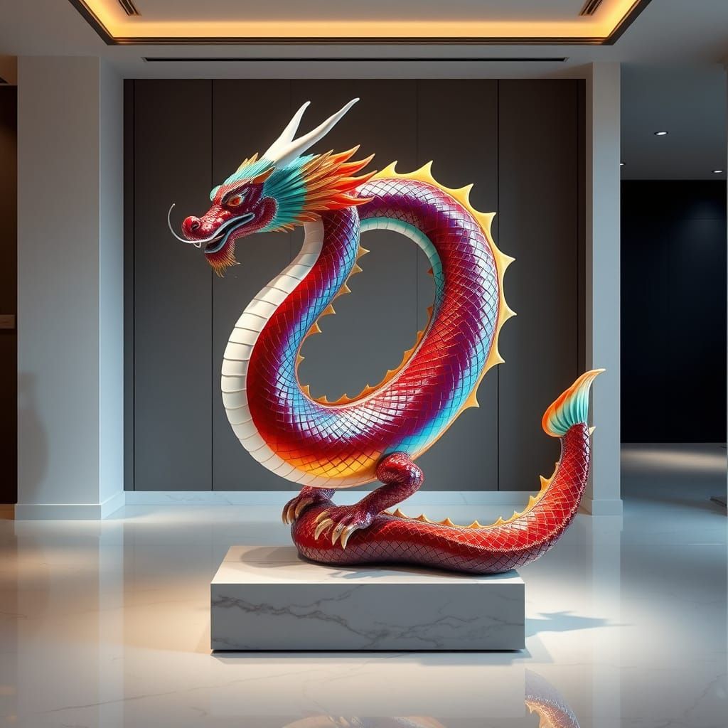 Porcelain Dragon Sculpture in Modern Minimalist Room