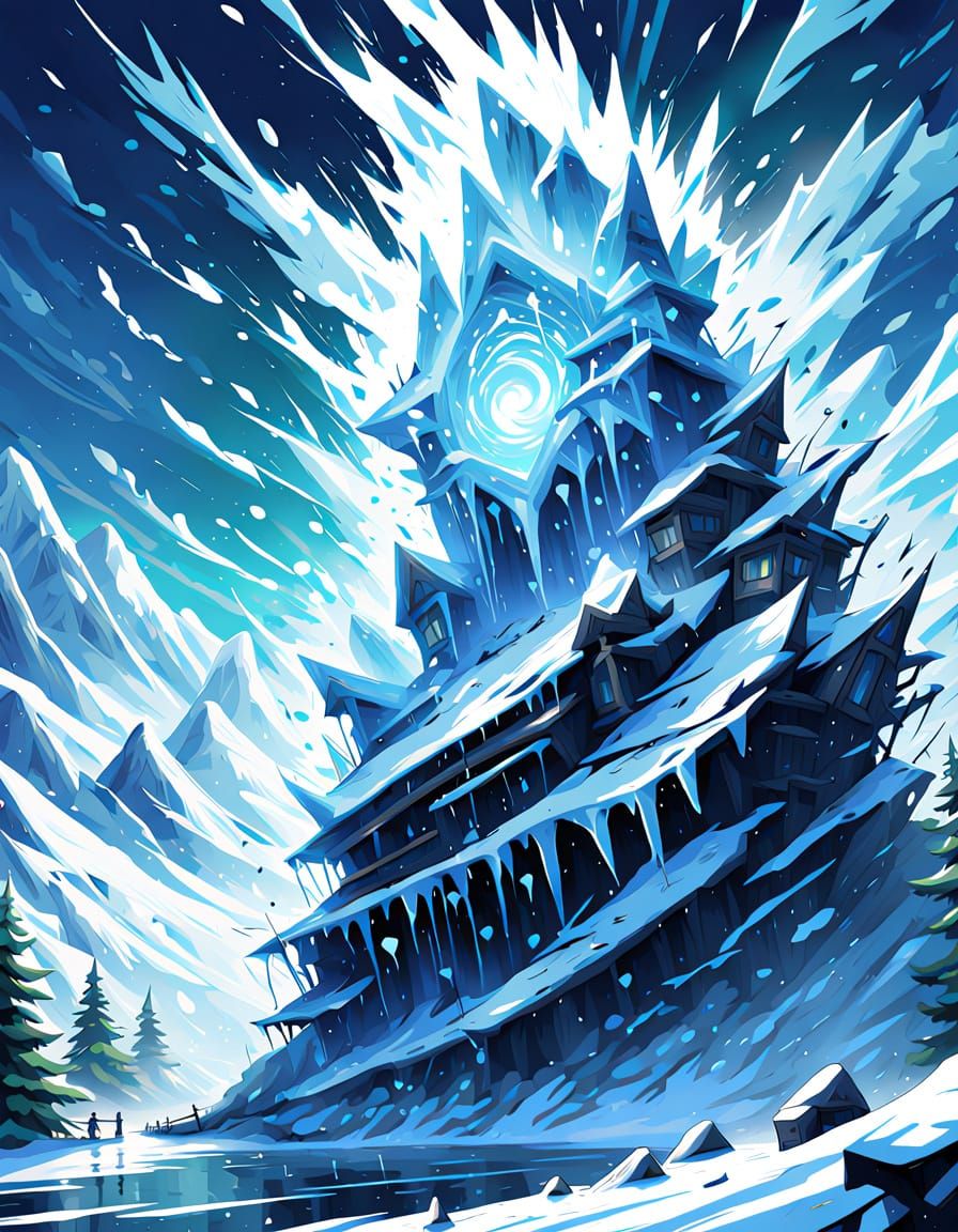 Anime Tornado of Snow Rips Through Frozen Landscape