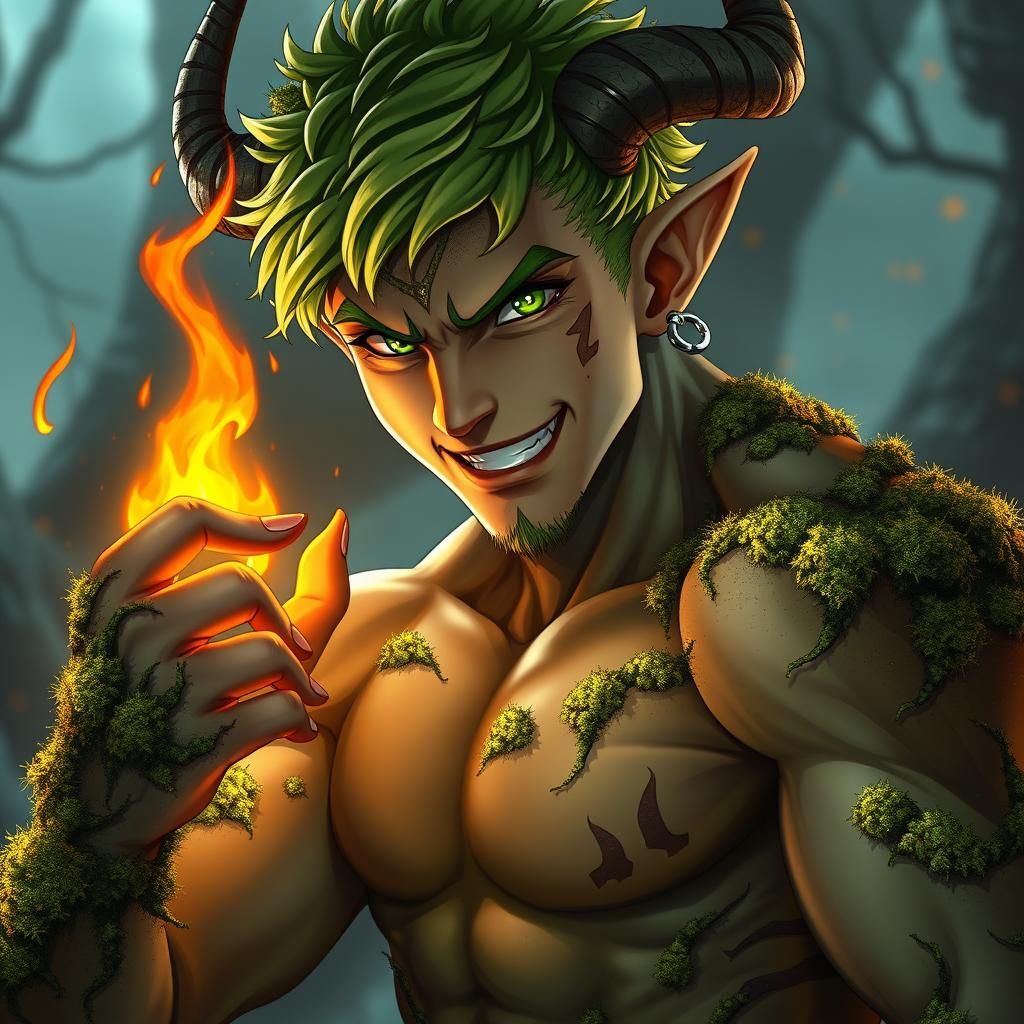 Anime Satyr Elementalist Generates Fire