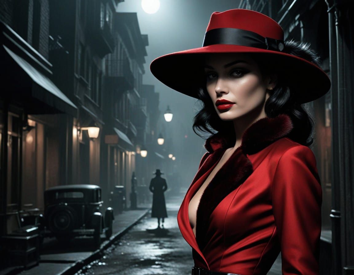 Sultry Noir Goddess in Crimson Velvet