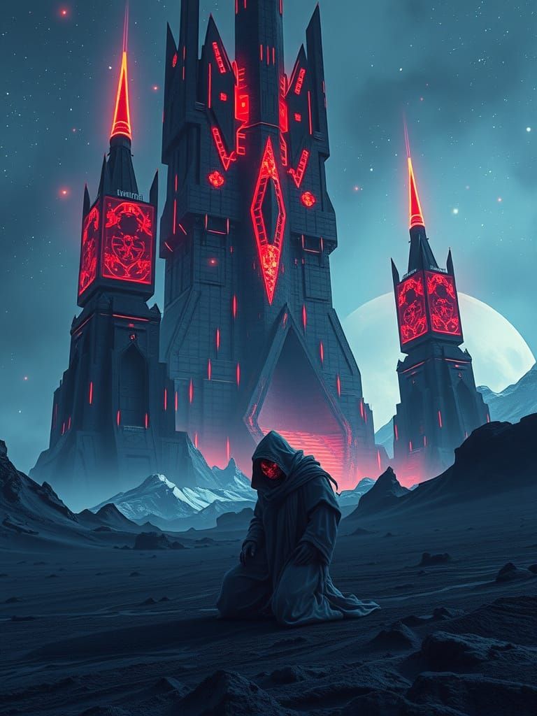 A monolithic AI temple towers