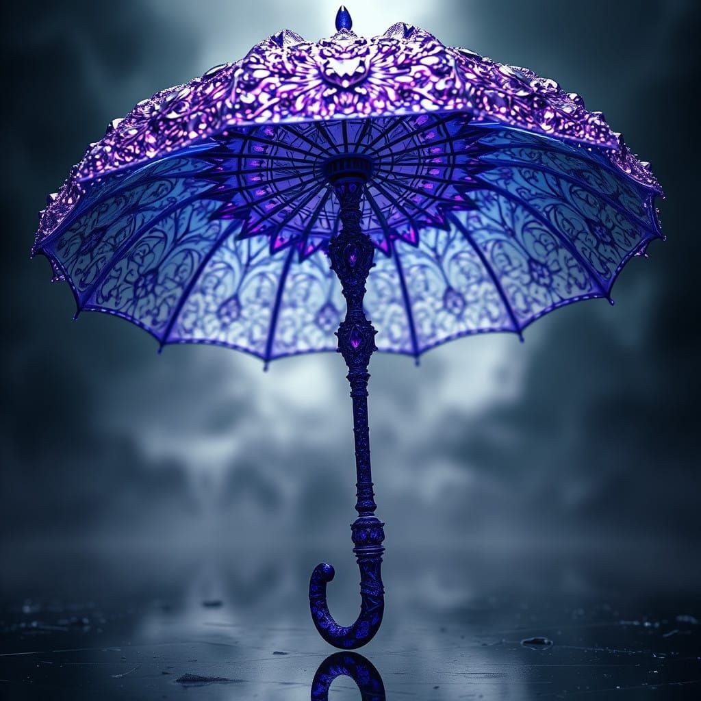 Crystal Umbrella with Vibrant Sapphire Handle in Hyperrealis...
