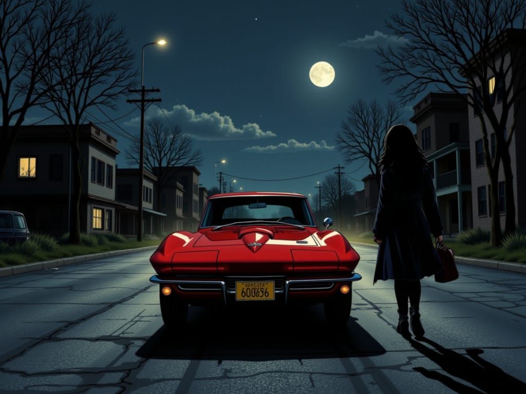 1965 Red Corvette Camaro on Night Road