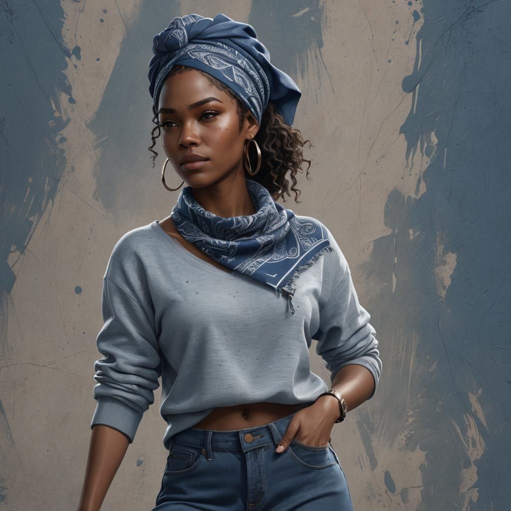 Beautiful Black Woman in Blue: Fantasy Concept Art