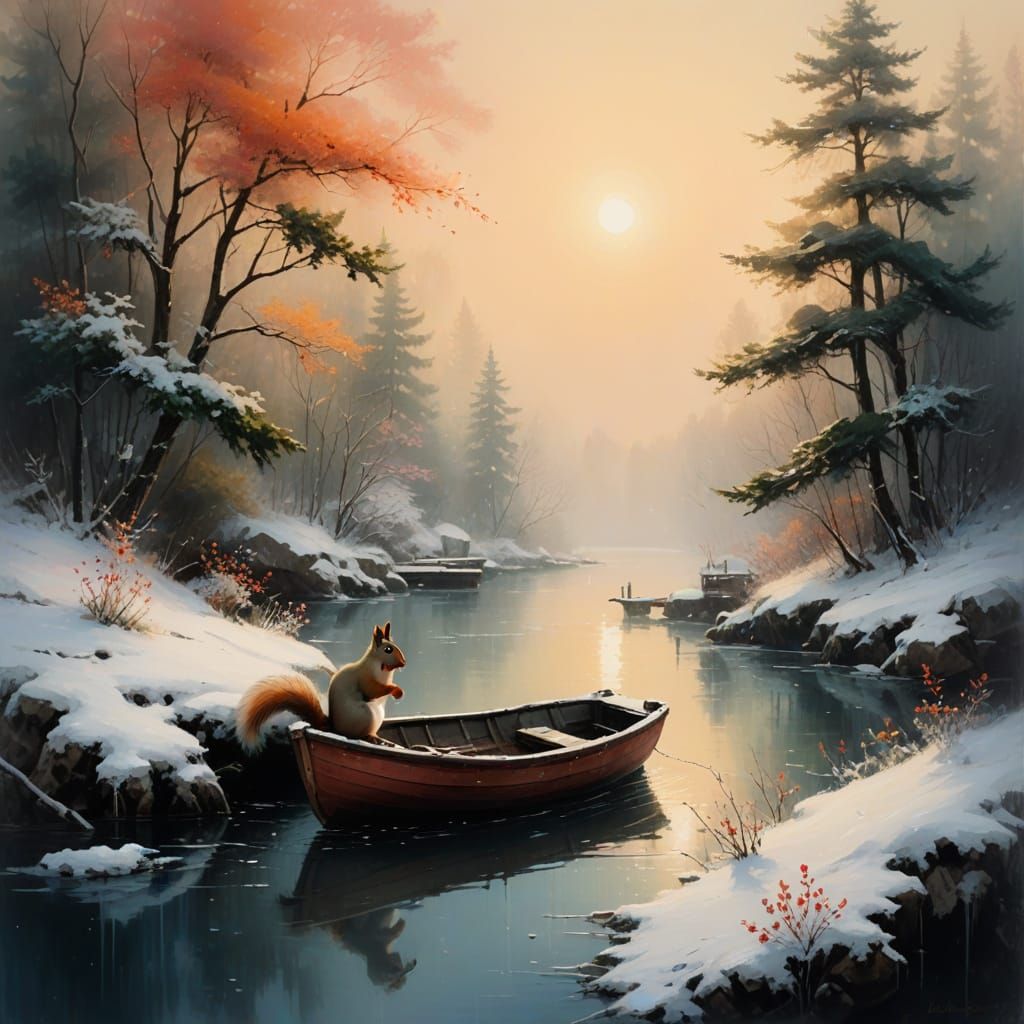 Whimsical Squirrel in a Golden Hour Cove