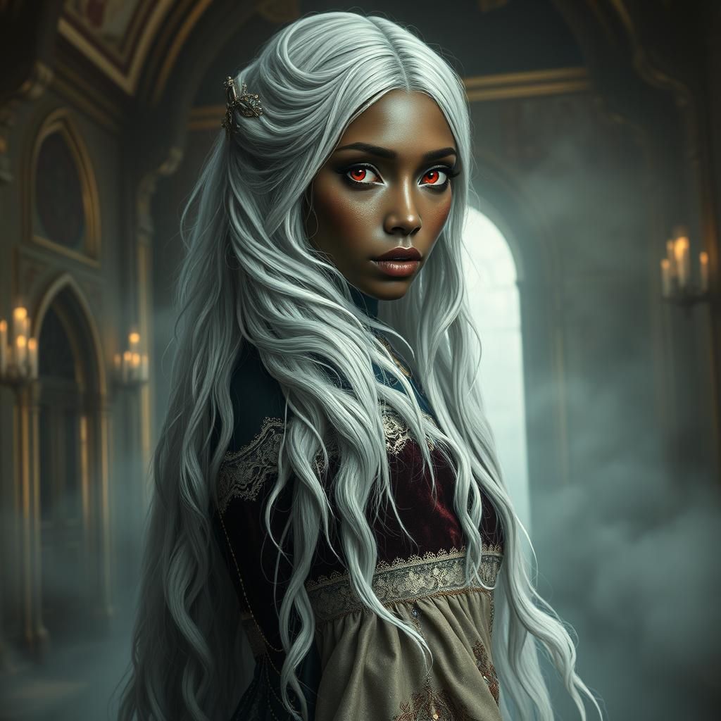 Drow Woman in Renaissance France, Matte Painting Style