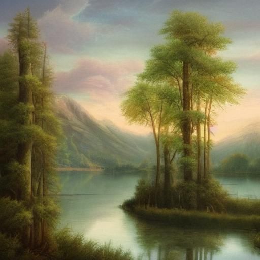 Pastel Romanticism: Forest Lake Landscape