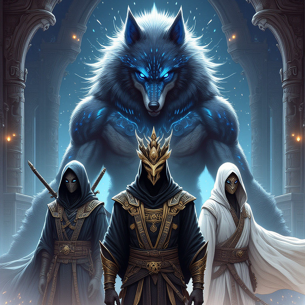 Ninja Warriors and Wolf in Dreamlike Battle