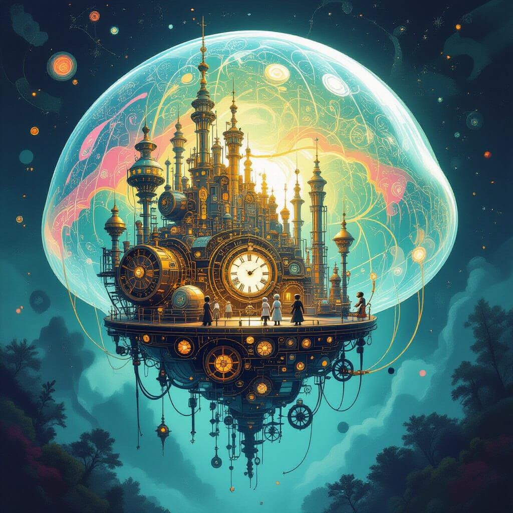 Clockwork City Inside Transparent Jellyfish, Steampunk Autom...