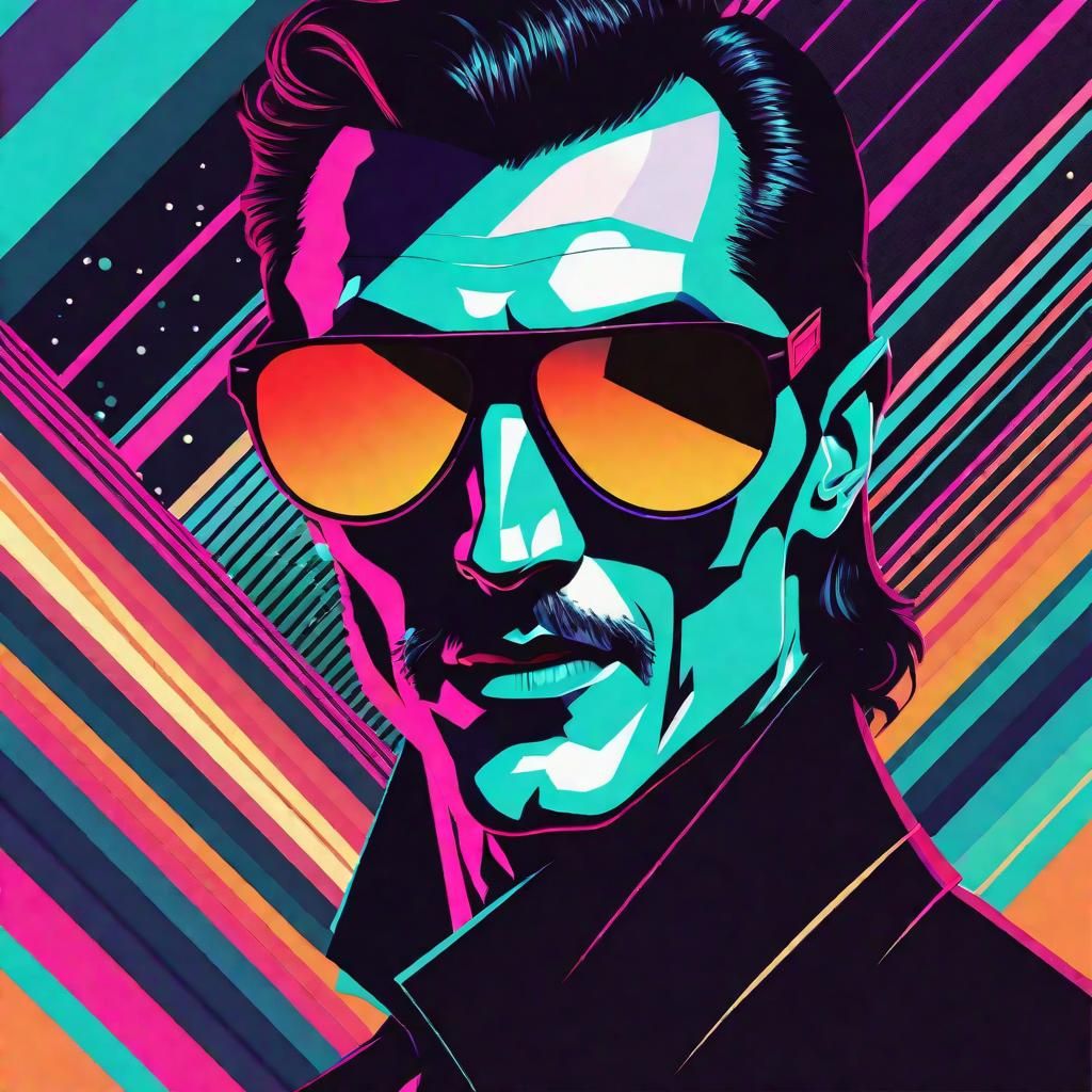 Retro 80s Vampire in Sunglasses: Digital Illustration