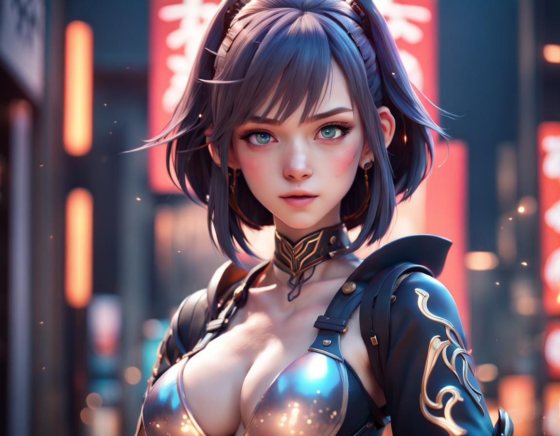 Anime Girl Album Cover Art in 3D