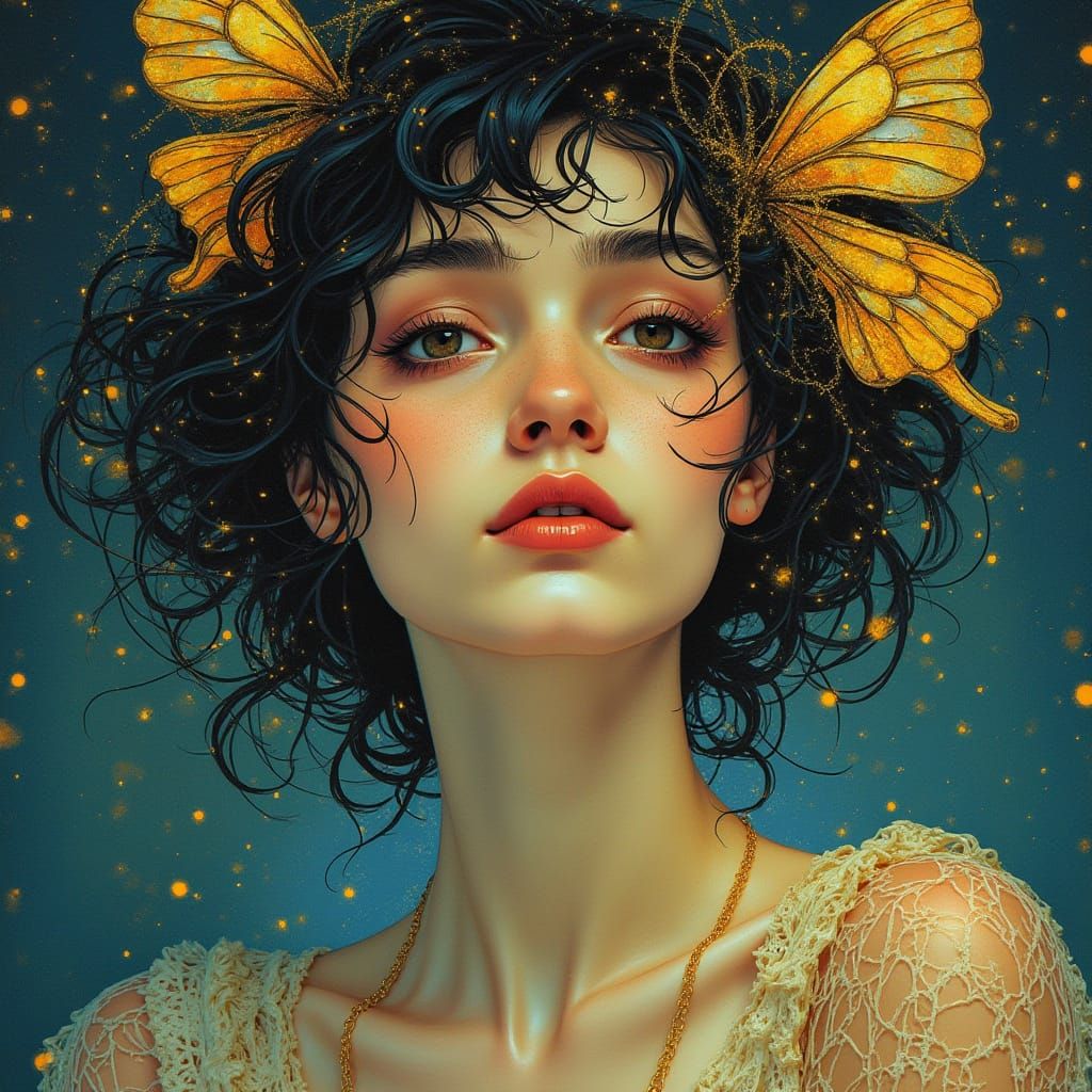 Ethereal Woman in Art Nouveau-Inspired Digital Art