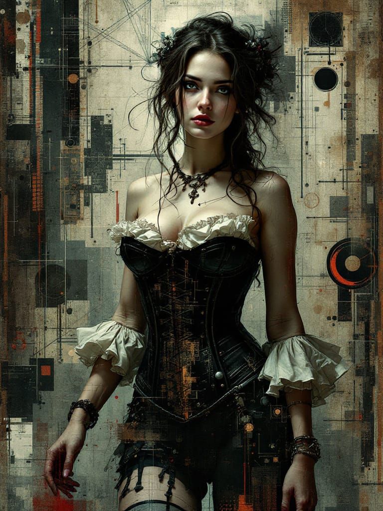 Renaissance Engraving Meets Glitch Art with Pin-Up Woman