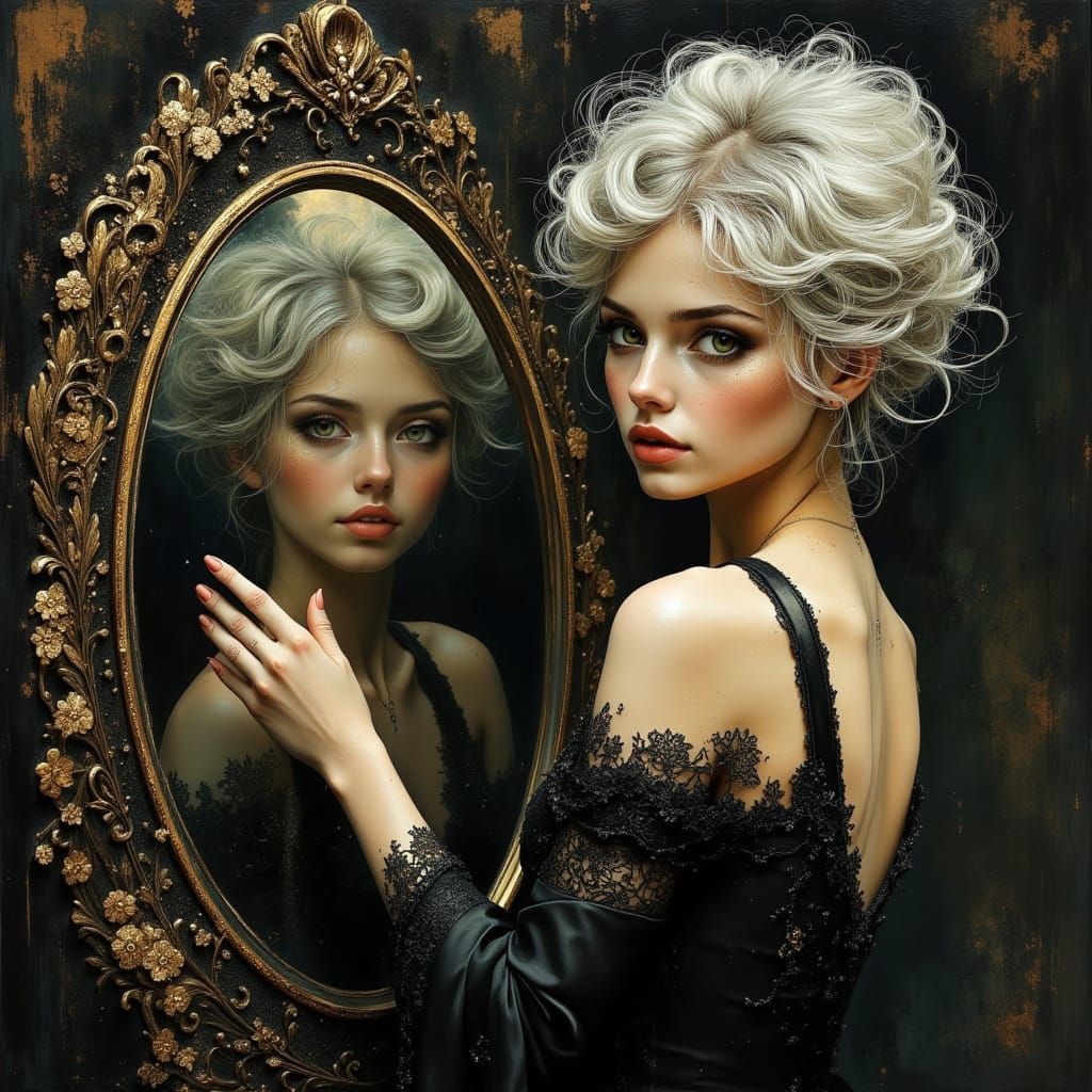 Ethereal Reflection in Art Nouveau Mirror