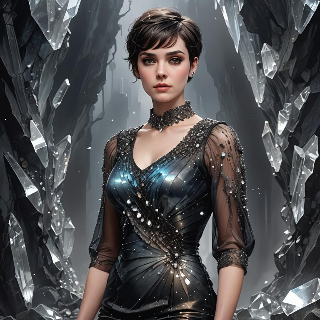 Woman in Crystal Dress: Vivid Digital Art