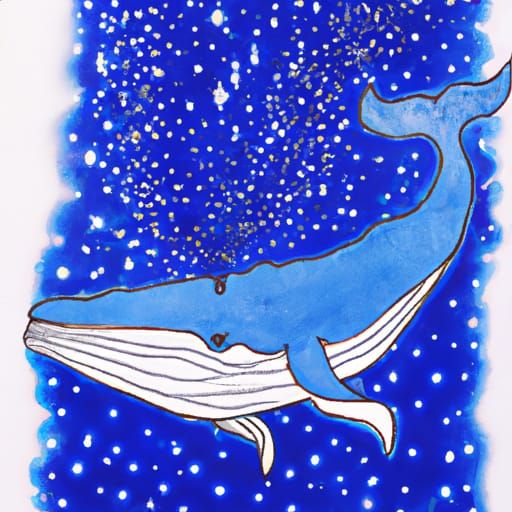 Blue Whale Swimming in a Sea of Stars