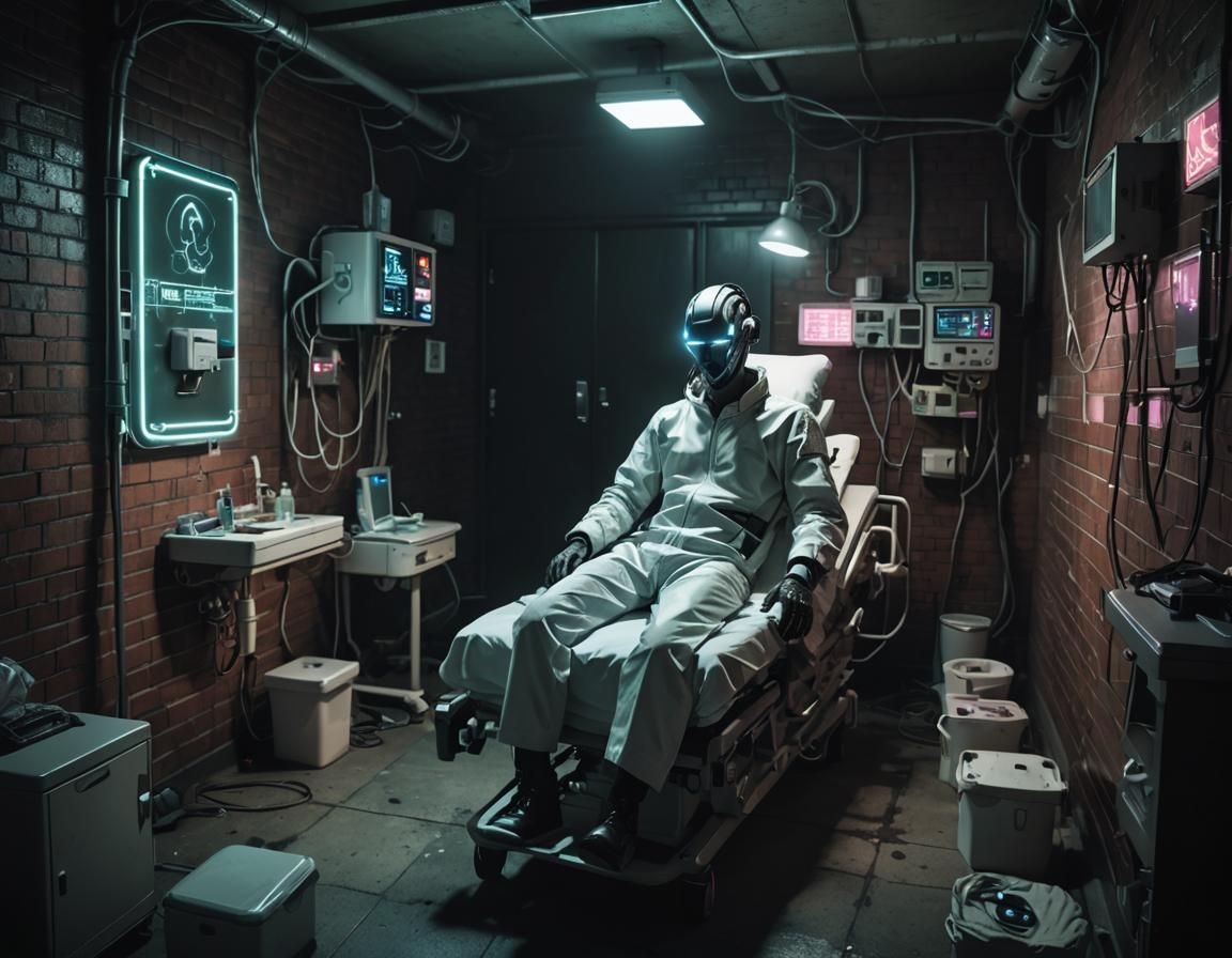 Cyberpunk Cyborg Genetic Modification Under Neon Lights