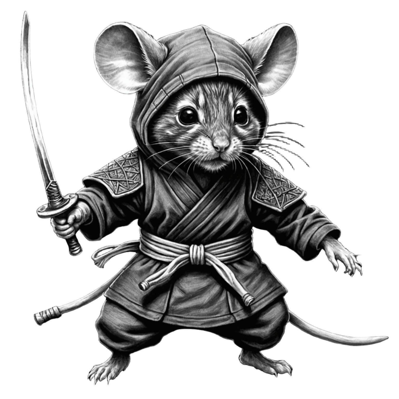 Ninja Mouse in Hyperdetailed Charcoal Drawing