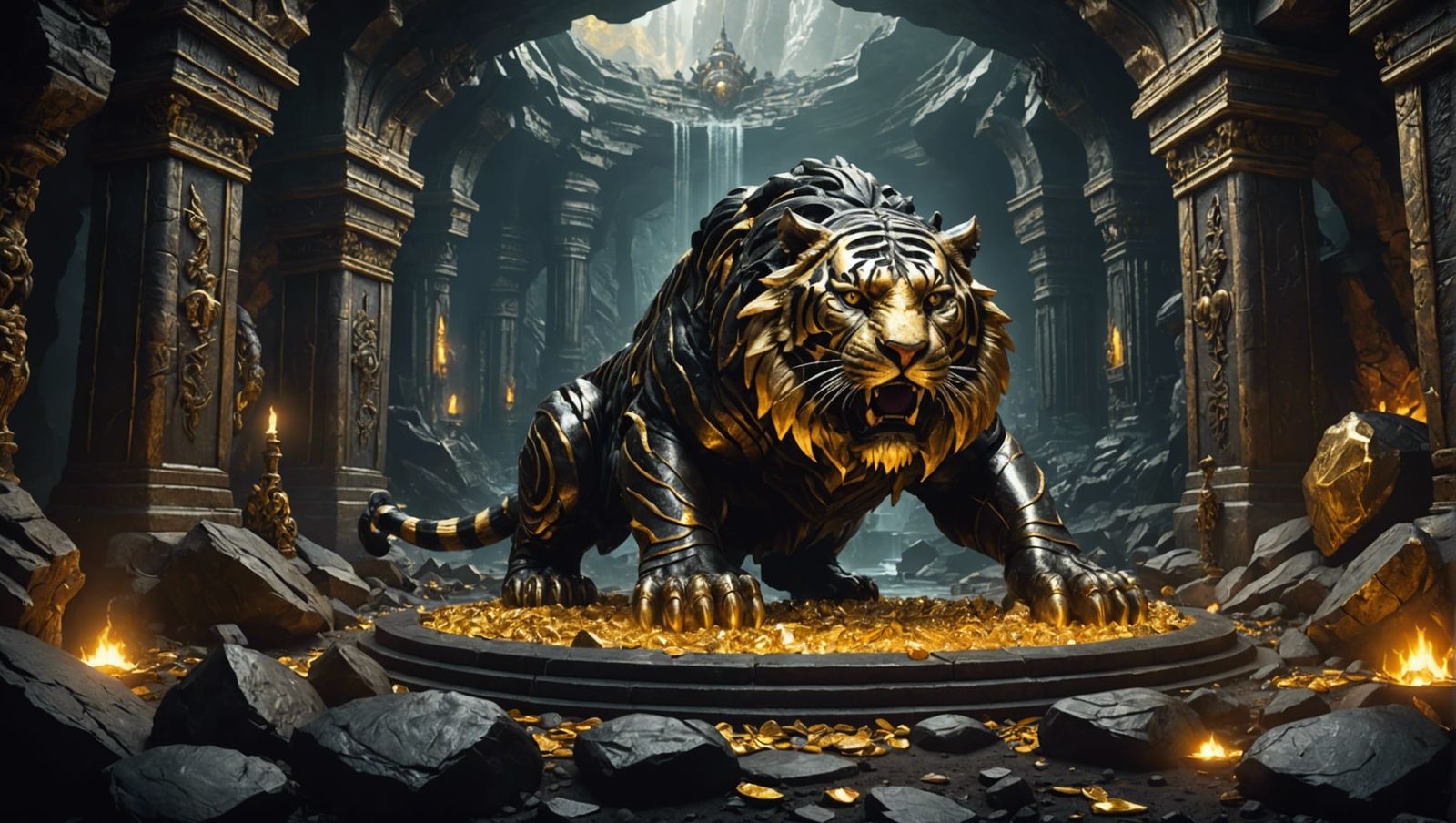 Obsidian Tiger Cavern: Fantasy Concept Art