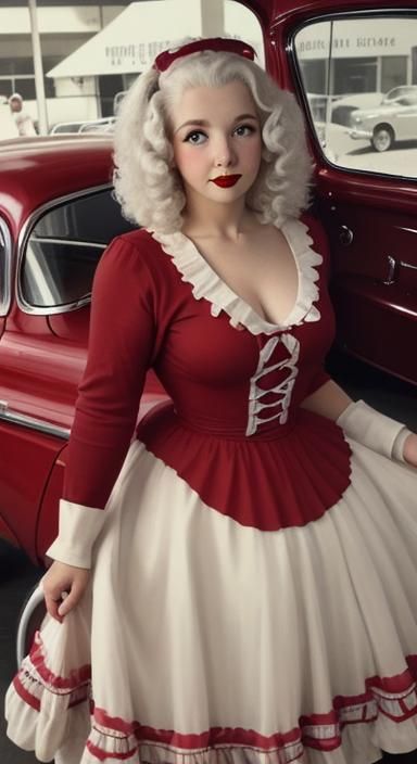 Woman in 1950s Dress by 1957 Chevy