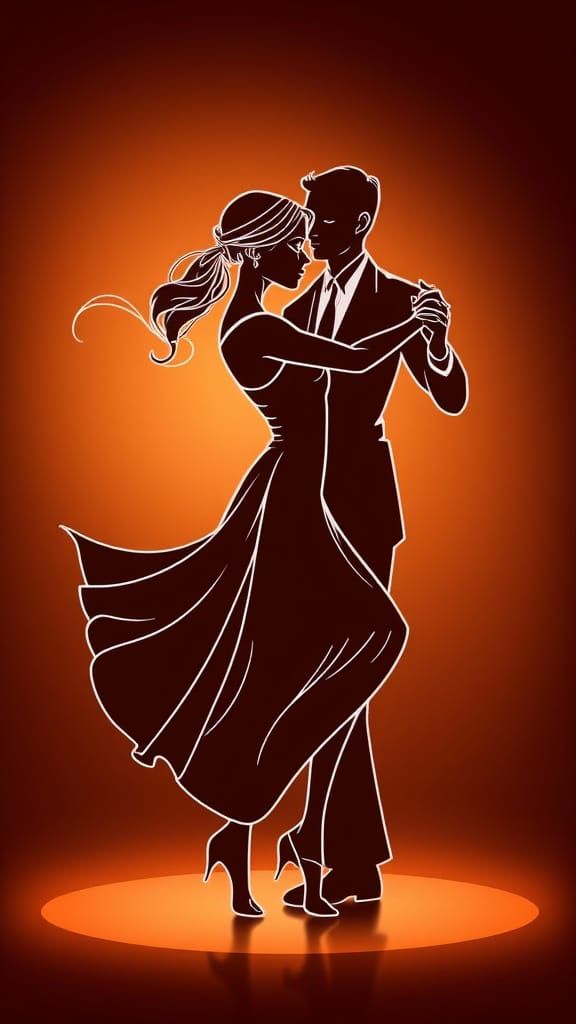 Elegant Tango Dancers in Minimalist Line Art