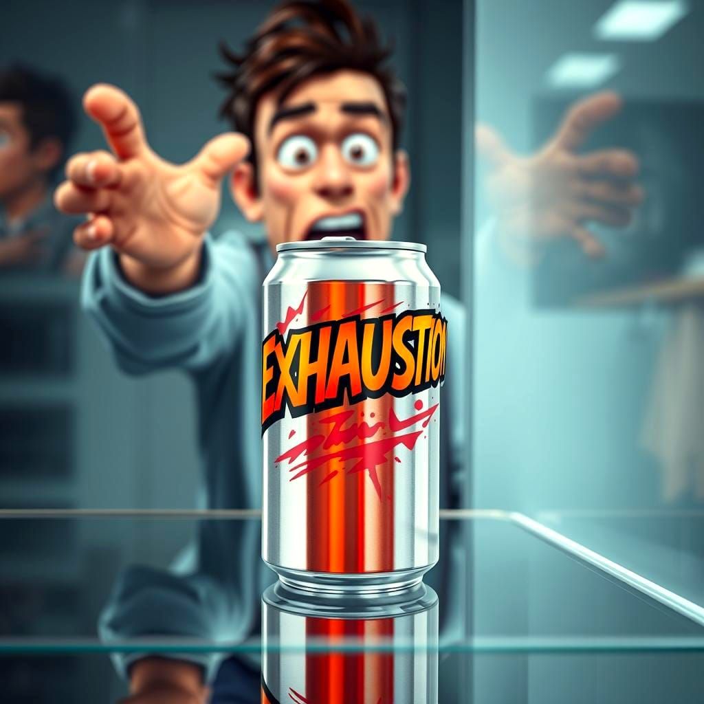 Metallic Drink Can of Exhaustion in Graffiti Style